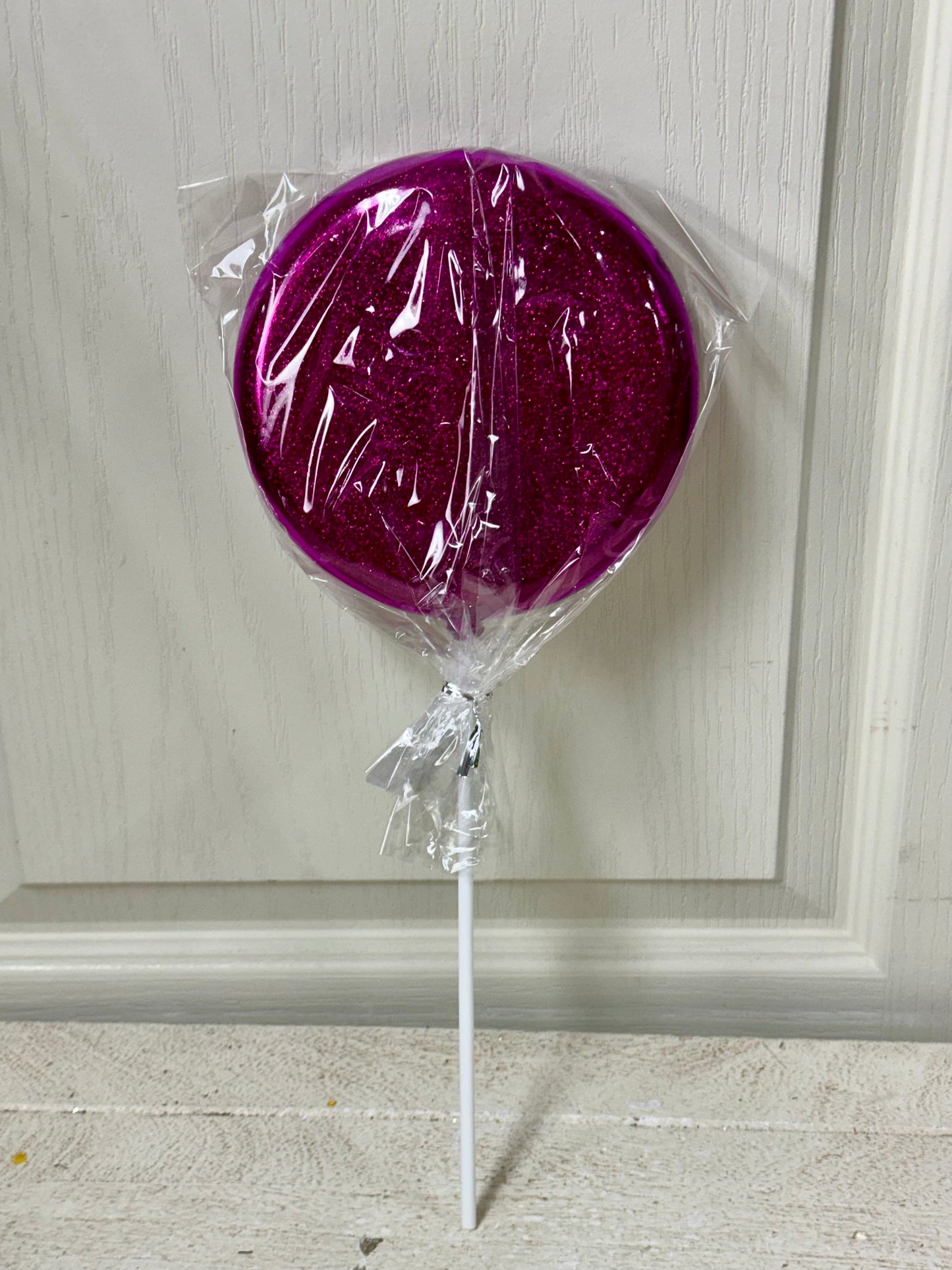 6 Inch Hot Pink Glitter Lollipop With Stick