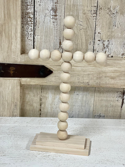 13 Inch Tabletop Natural Wood Bead Cross