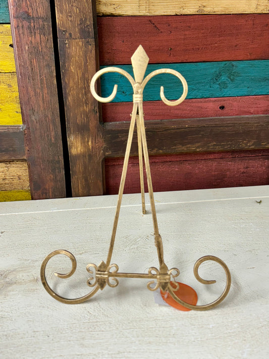 16 Inch Metal Easel  Gold with Fleur De Lis