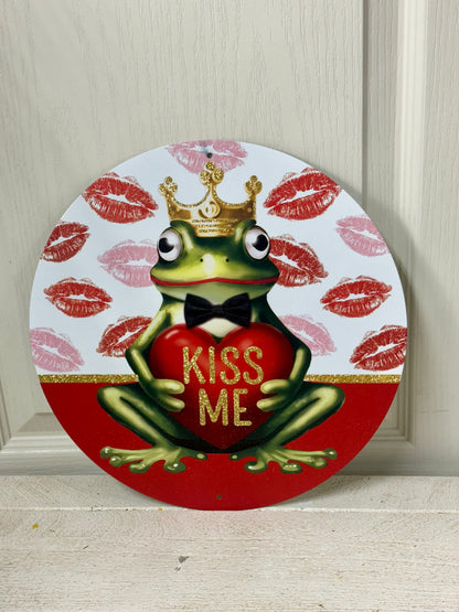 12 Inch Kiss Me Valentines Frog Metal Sign
