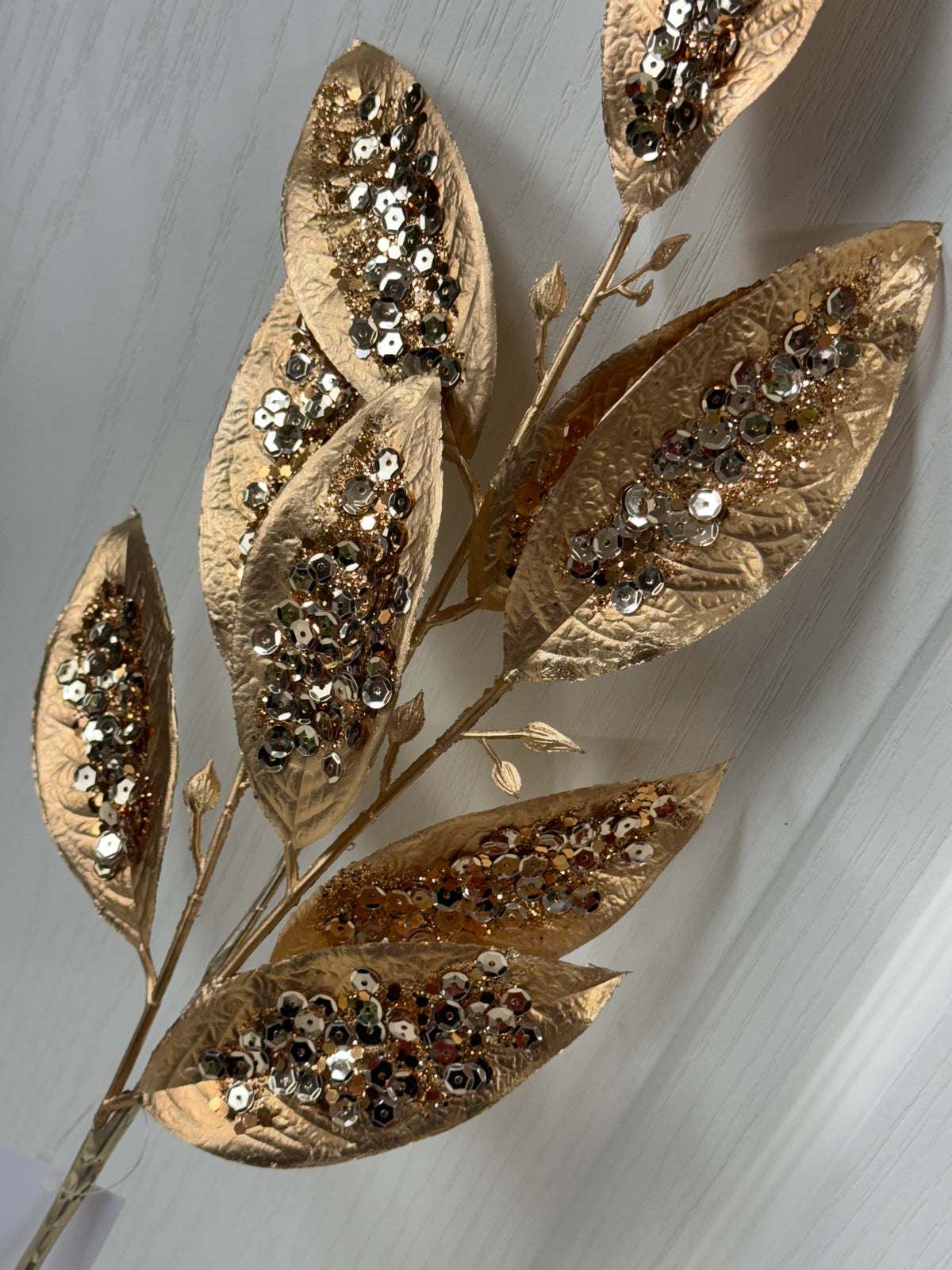25.5 Inch Copper Glitter Sequin Leaf Spray