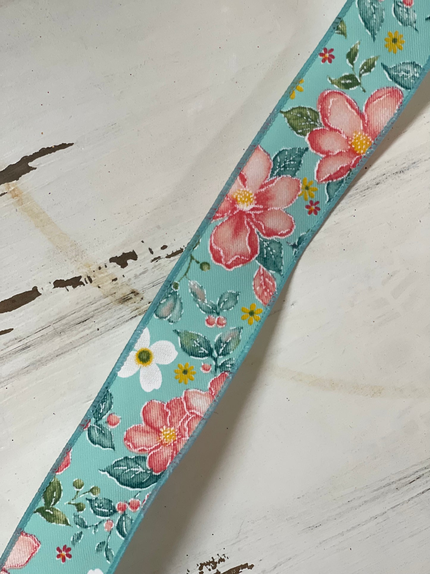 1.5 Inch By 10 Yard Teal Background With Watercolor Print