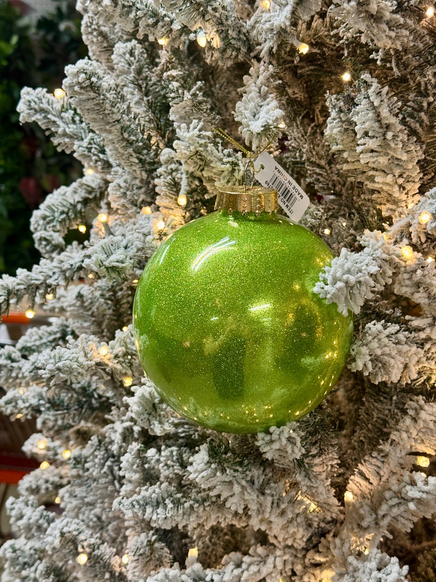 6 Inch Lime Green Glitter Laquer Ornament Ball