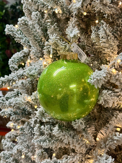 6 Inch Lime Green Glitter Laquer Ornament Ball