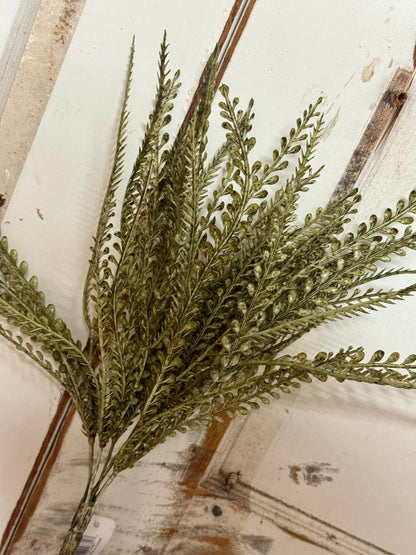 17.5 Inch Moss Green And White Wash Bead Grass Bush