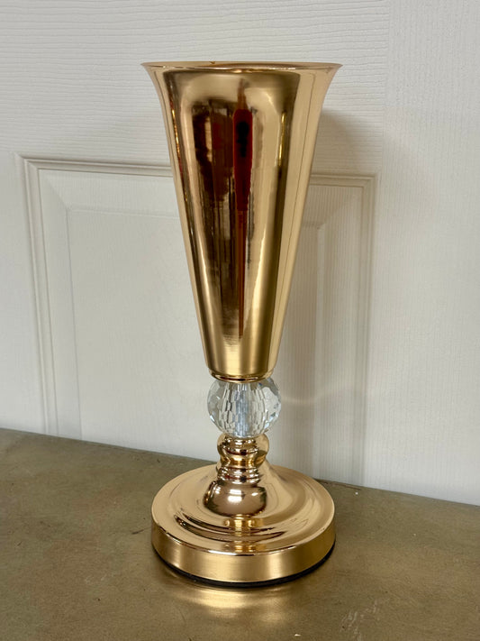 13 Inch Gold And Diamond Metal Trumpet Vase