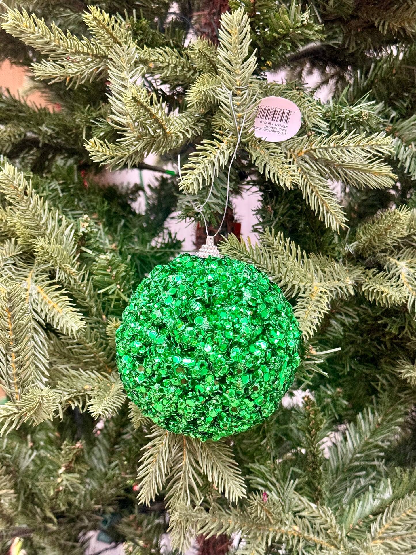 4 Inch Emerald Green Sequin Ornament Ball