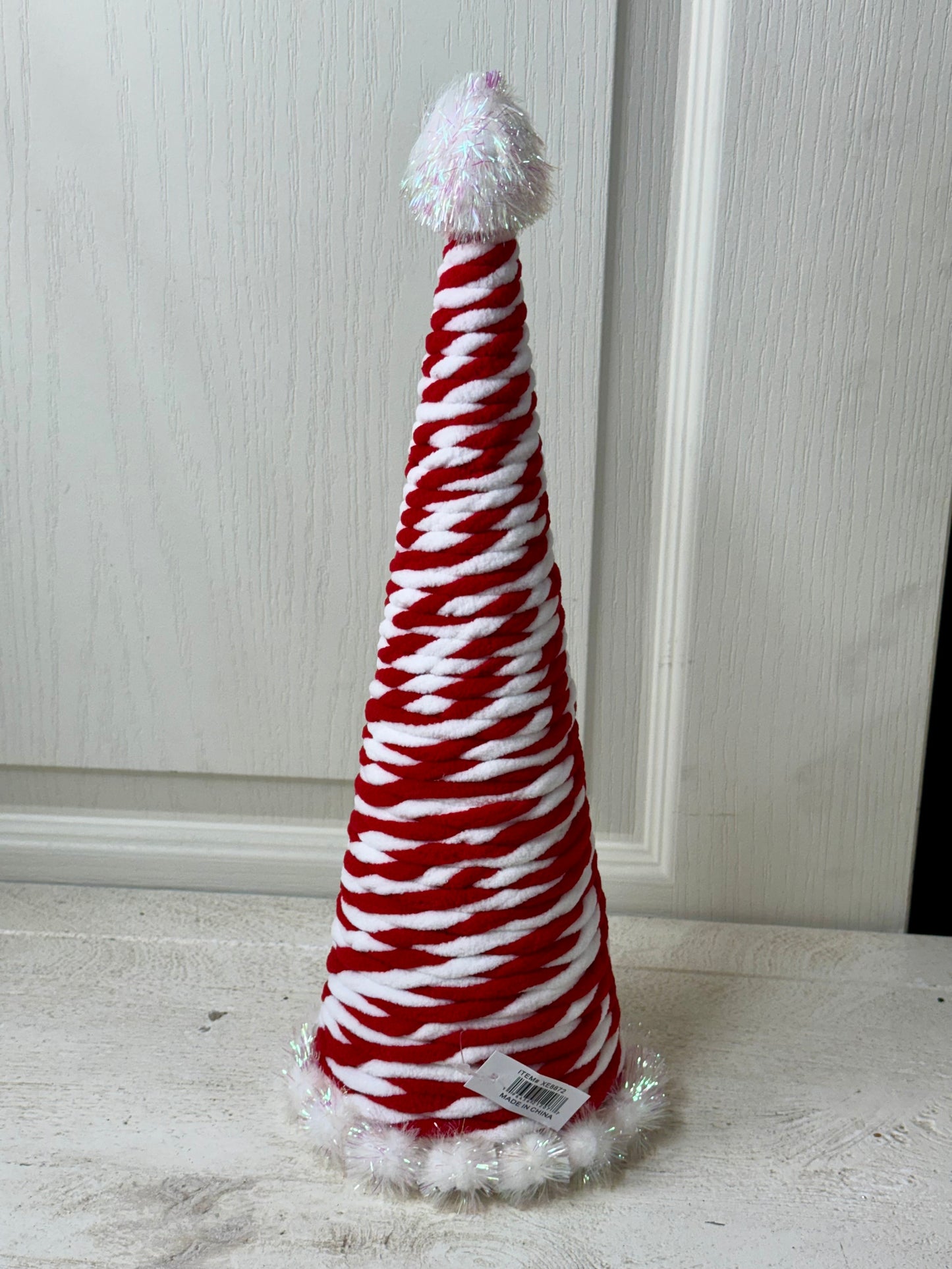 15 Inch Red And White Twisted Yarn Cone Tree
