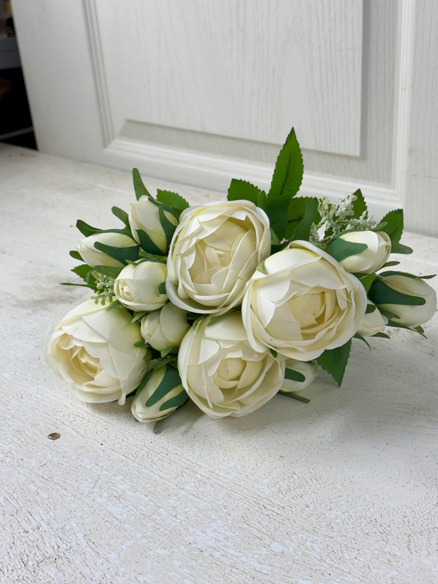 14 Inch Cream Ranunculus Floral Bush