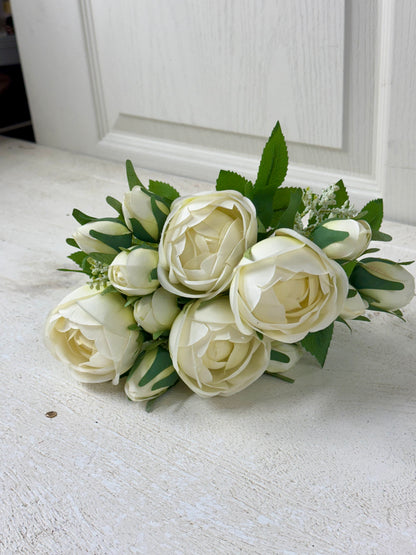 14 Inch Cream Ranunculus Floral Bush