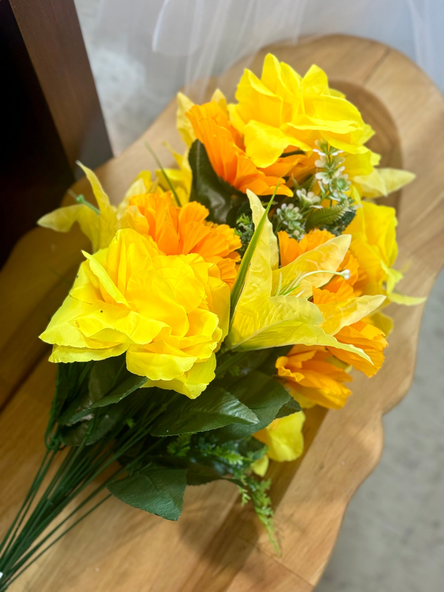 24 Inch Rose Lily Zinnia Yellow And Orange Mixed Floral Bush