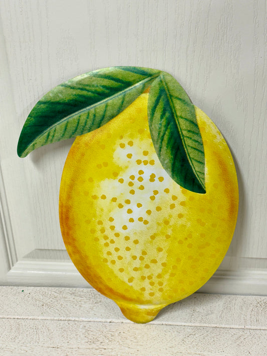 12 Inch Yellow Embossed Watercolor Lemon Metal Sign