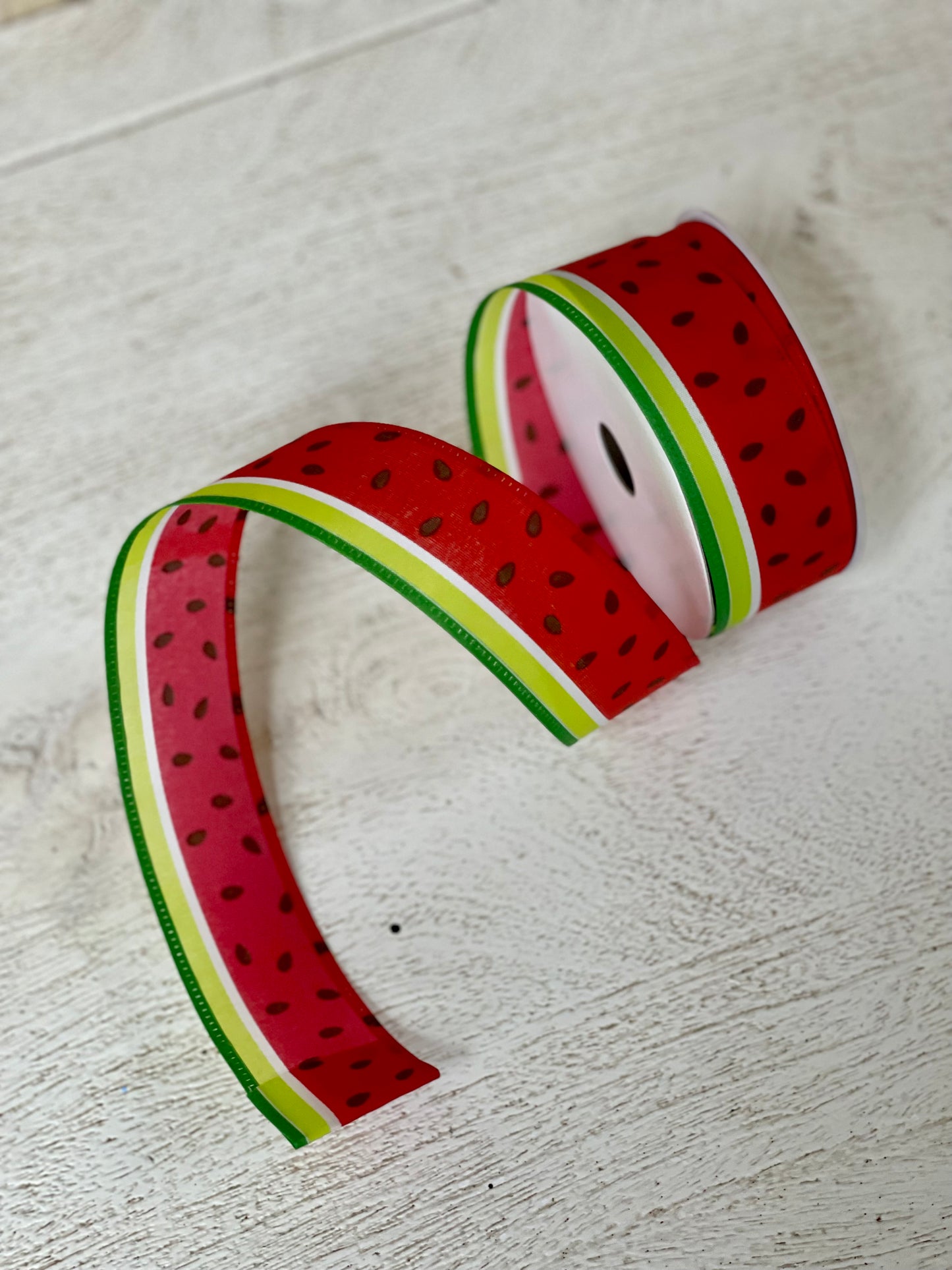 1.5 Inch By 10 Yard Watermelon Slice Green Stripe Ribbon