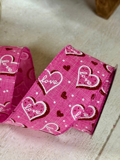 2.5 Inch By 10 Yard Red And Pink Love Heartbeat Glitter Ribbon