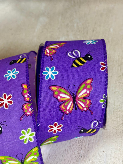 2.5 Inch By 10 Yard Purple Butterfly And Bee Ribbon