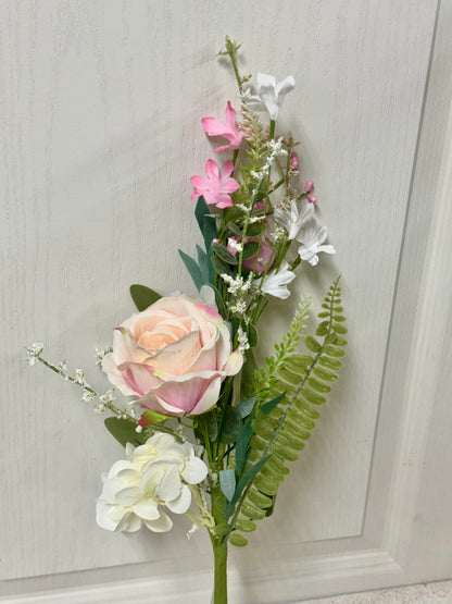 19 Inch Pink And Cream Rose Hydrangea Flower Spray