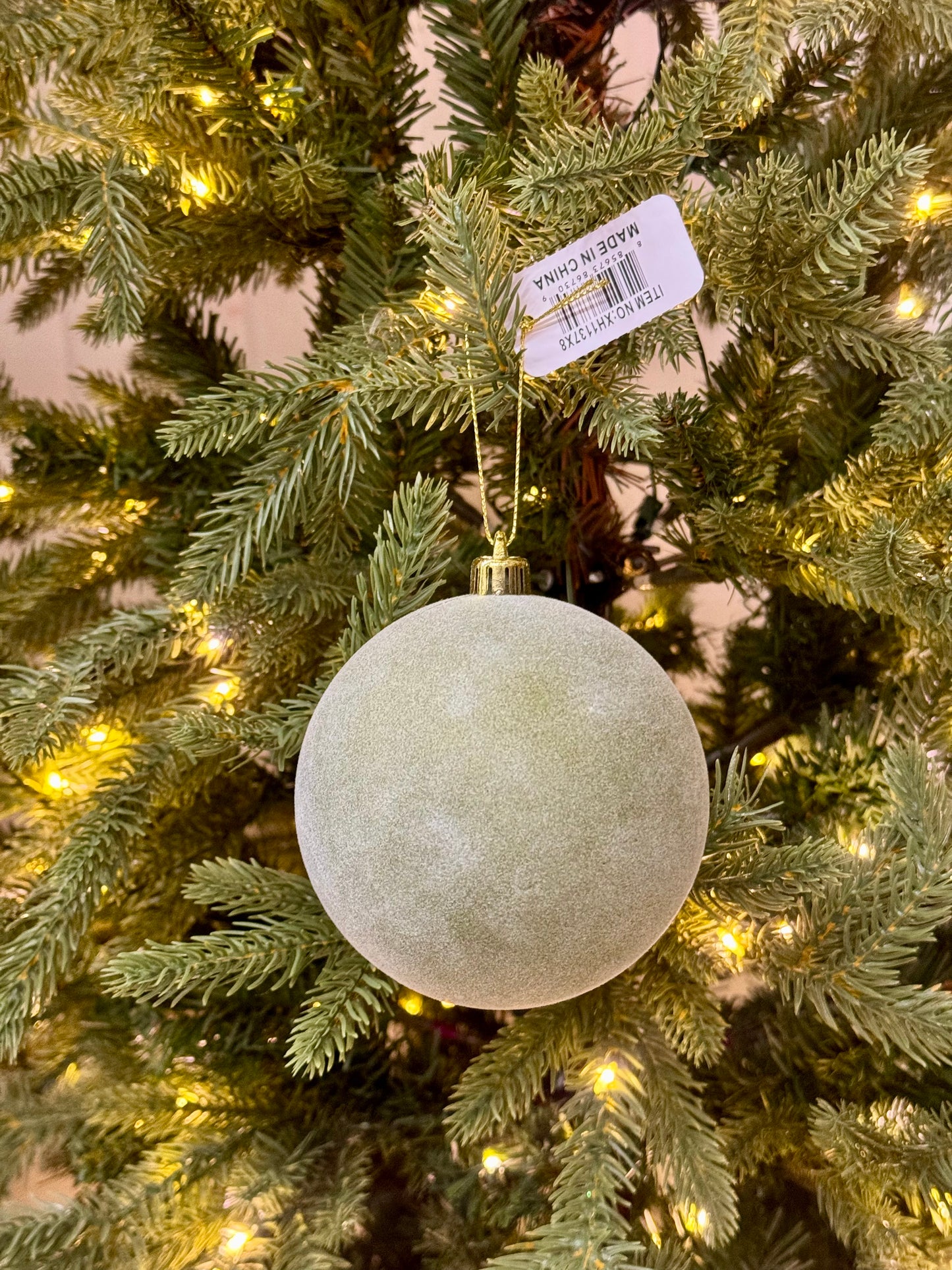 4 Inch Sage Green Flocked Ornament Ball