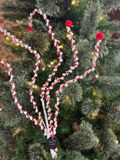 34 Inch Red And White Chenille Peppermint Curly Spray