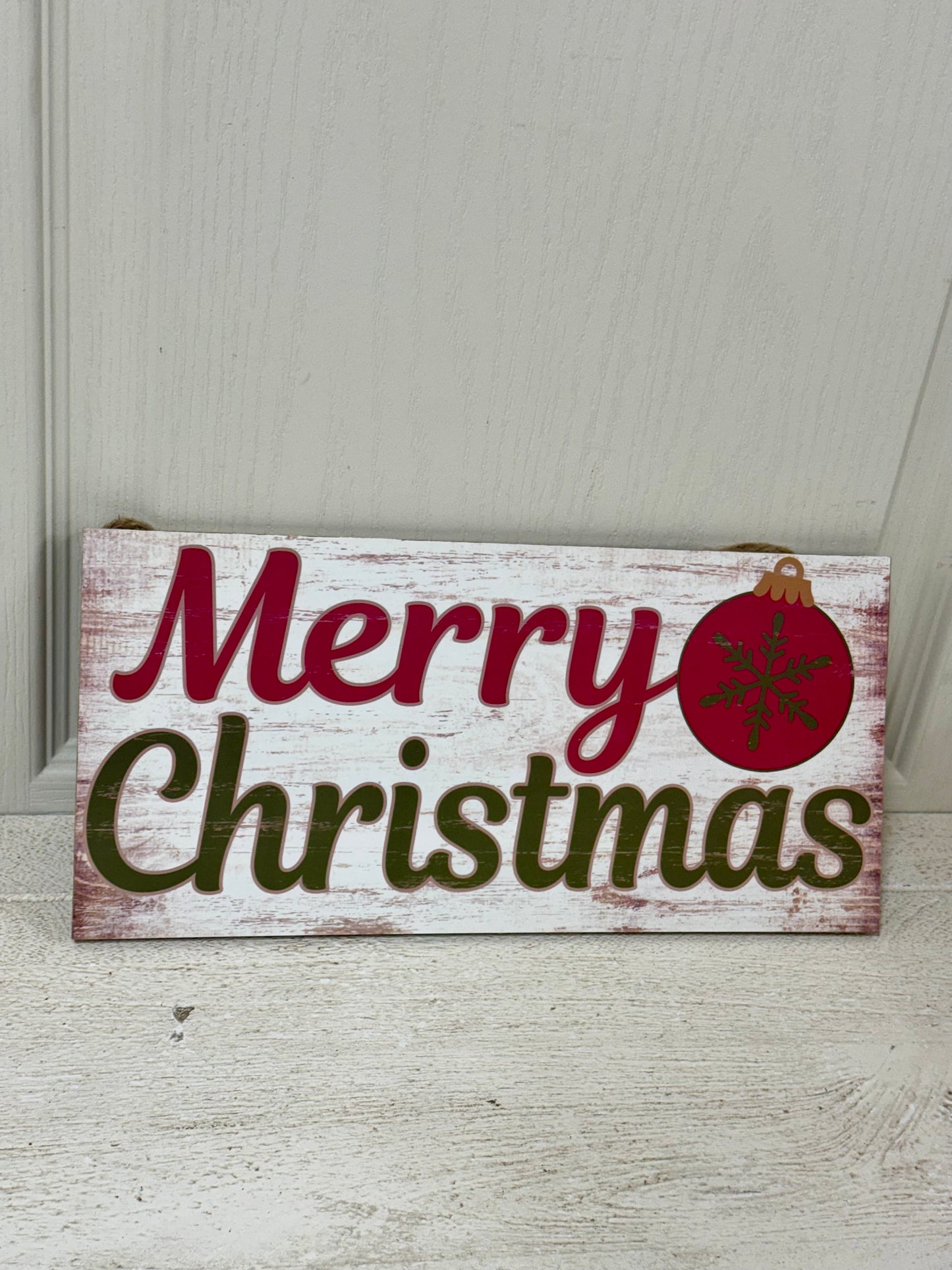 12 Inch Merry Christmas Red And Green Wooden Sign