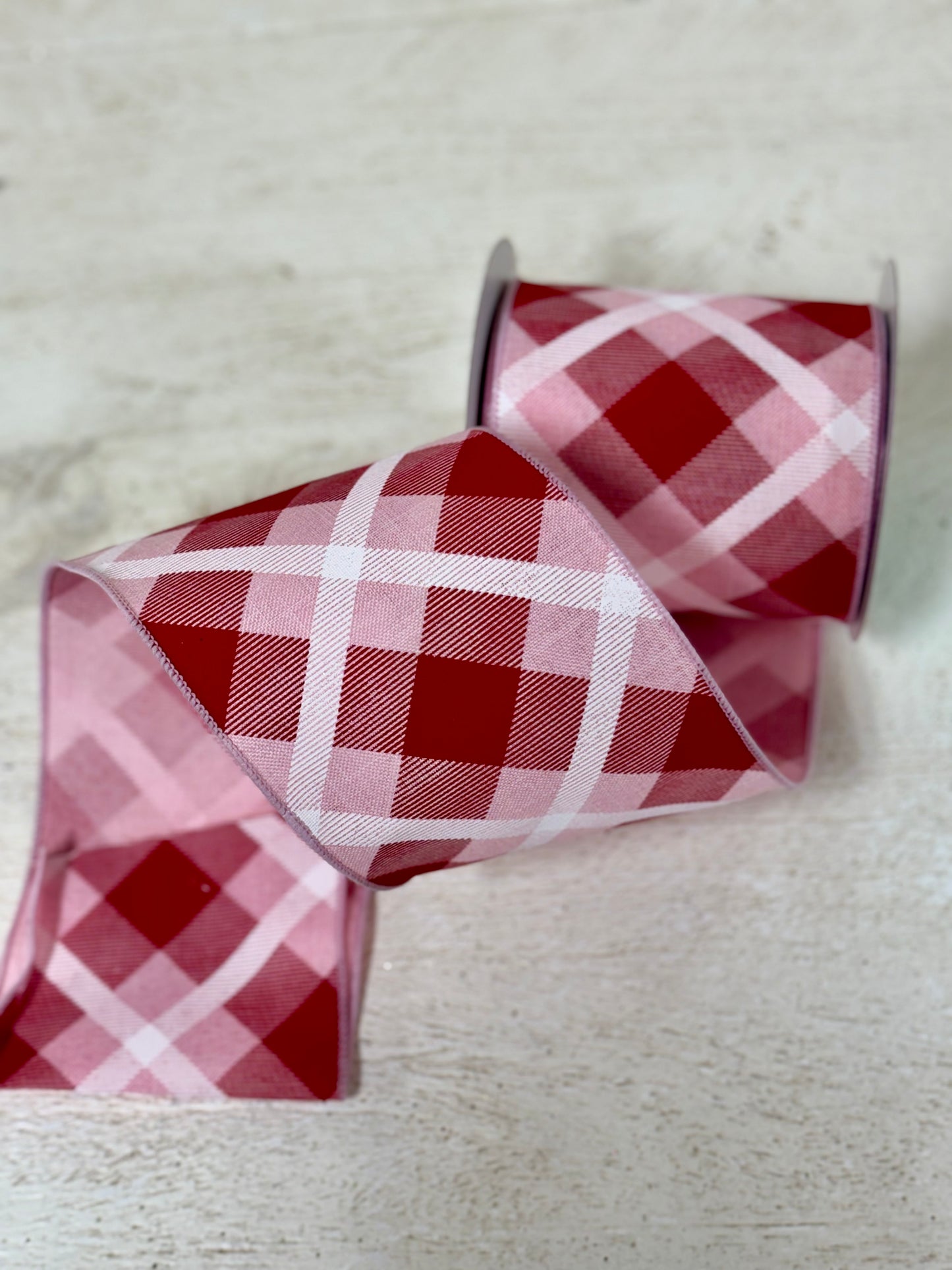 4 Inch By 10 Yard Red Pink And White Plaid Ribbon