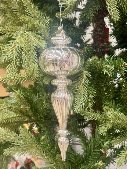 9.5-10 Inch Shiny Silver Glass Finial Ornaments Three Styles