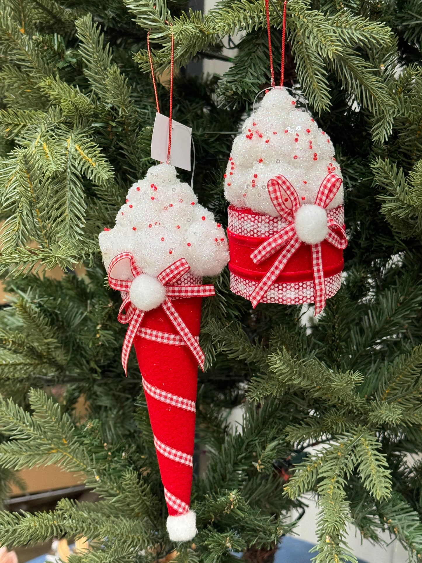 Red And White Cupcake Or Ice Cream Cone Ornament