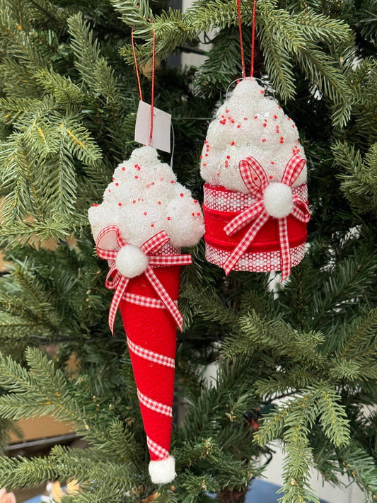 Red And White Cupcake Or Ice Cream Cone Ornament