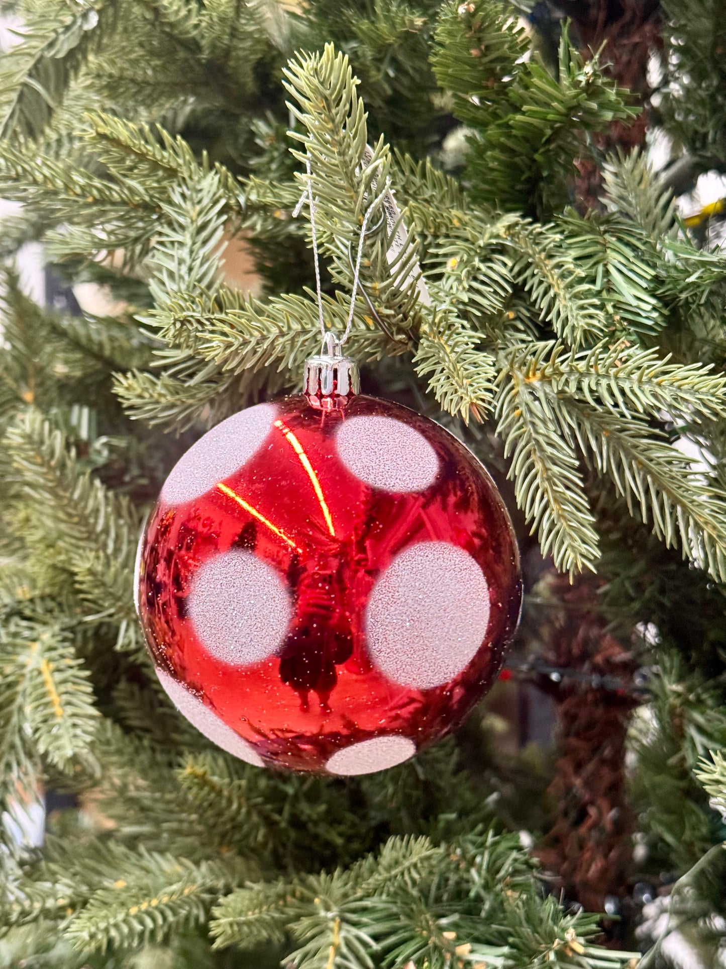 4 Inch Red And White Polka Dot Ornament