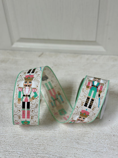 2.5 Inch By 10 Yard Pastel Nutcracker With Mint Edging Ribbon