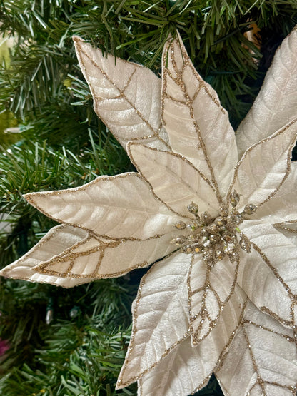 28 Inch Ivory And Champagne Glitter Edge Poinsettia