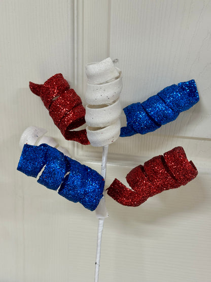 14 Inch Red White Blue Glitter Curl Pick