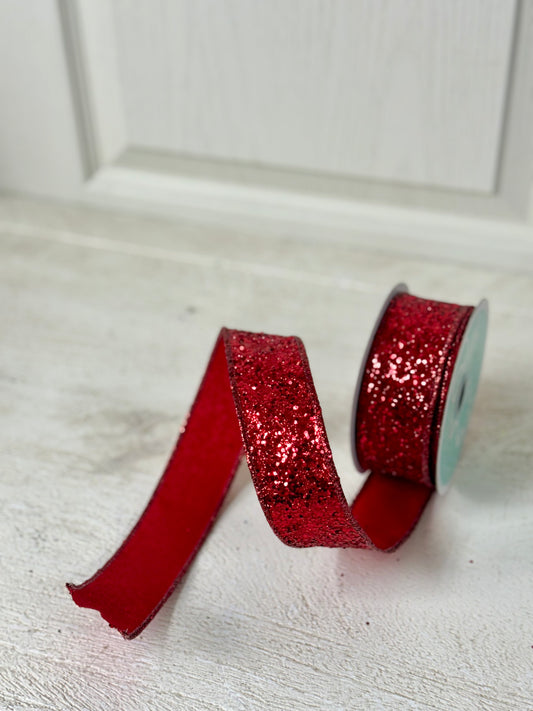 1.5 Inch By 10 Yard Red Large Glitter Ribbon