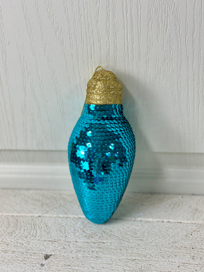 7 Inch Blue Snazzy Sequin Light Bulb Ornament