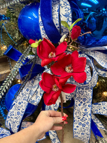 24 Inch Red Magnolia Velvet Spray
