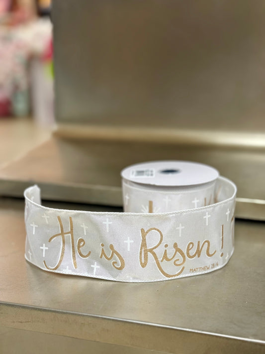 2.5 Inch By 10 Yard He Is Risen On Satin Ribbon