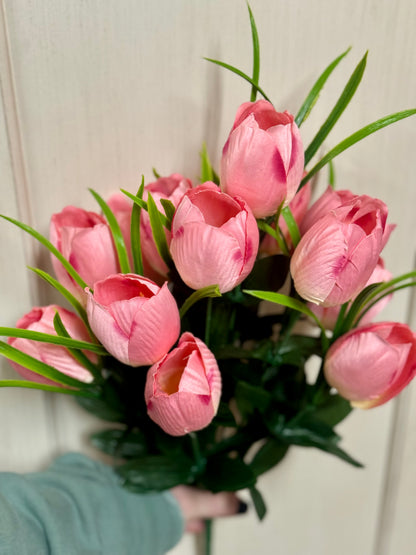 19 Inch Pink Tulip Floral Bush