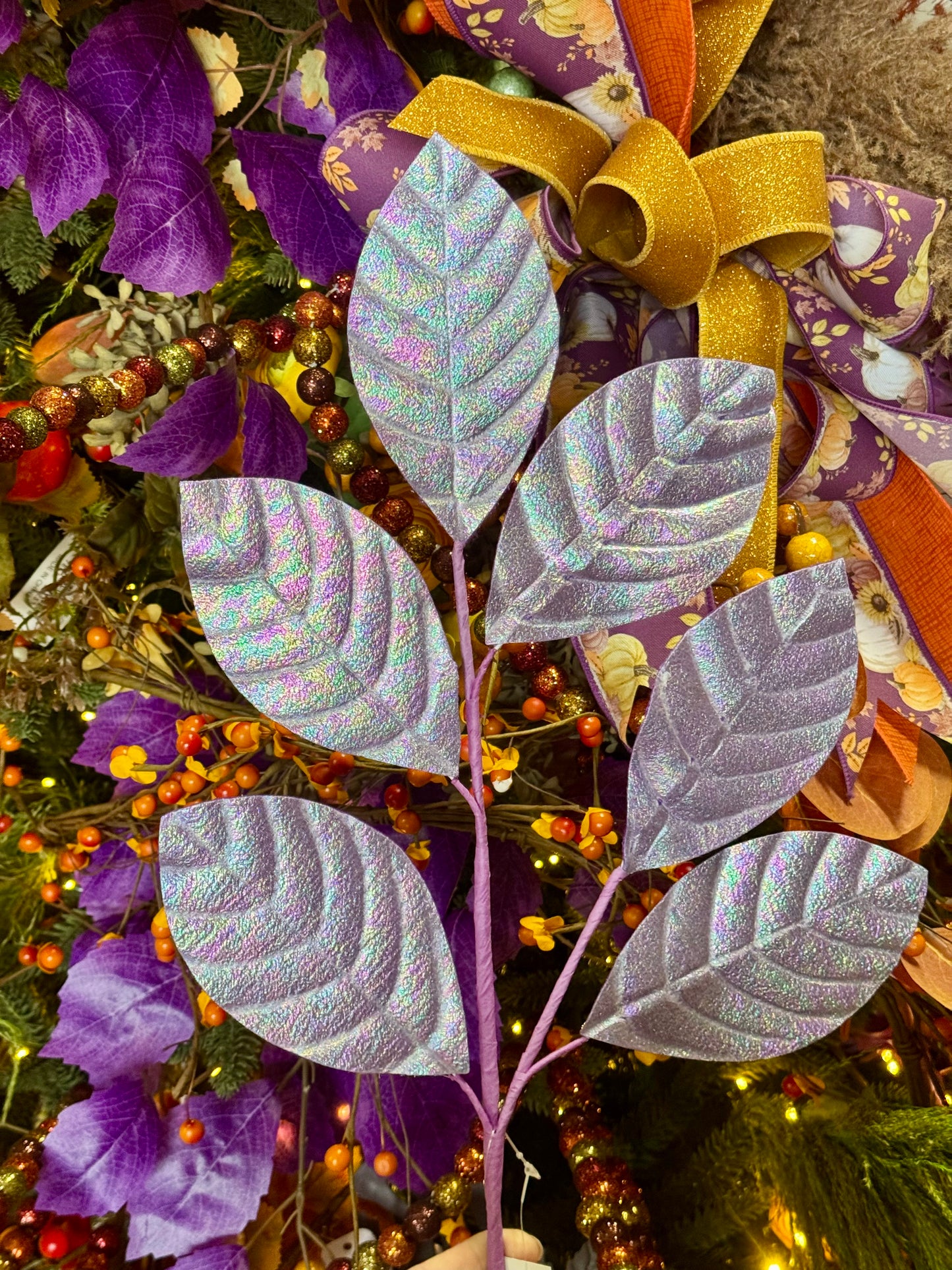 28 Inch Lavender Iridescent Magnolia Leaf Spray