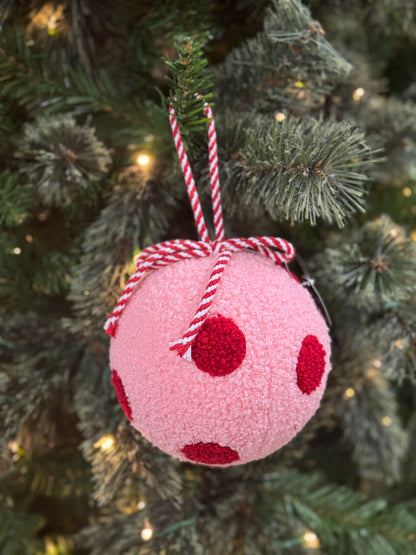 6 Inch Red And Pink Polka Dot Yarn Ball Ornament