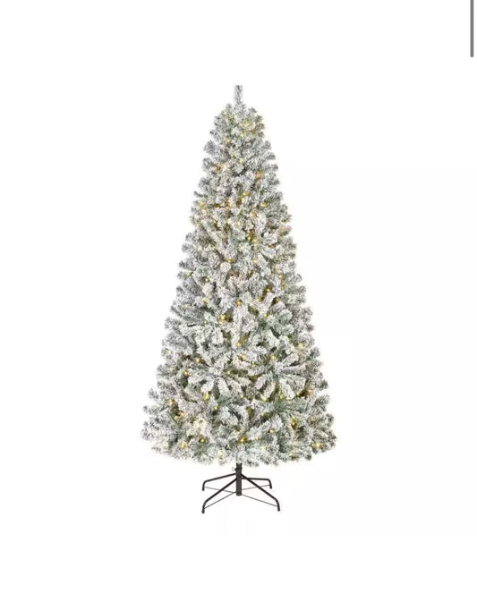 Home Accents Holiday 7.5 Foot Festive Mixed Pine Flocked LED Pre-Lit Artificial Christmas Tree Open Box