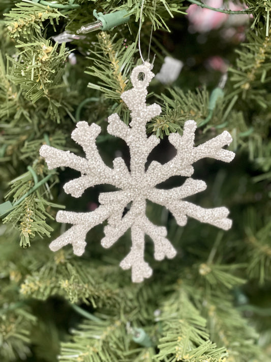 5 Inch White Glitter Snowflake Ornament