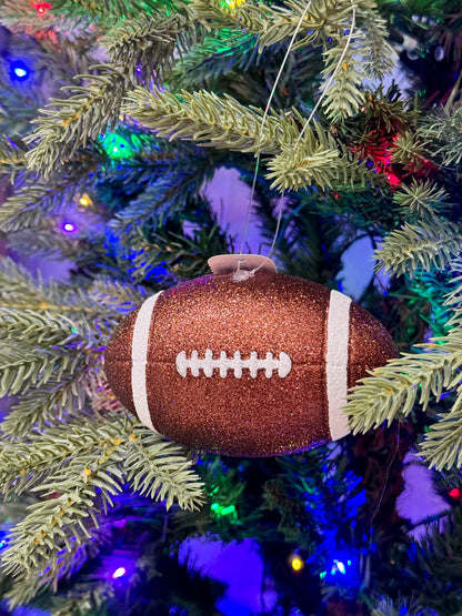 4.5 Inch Brown And White Glitter Football Ornament