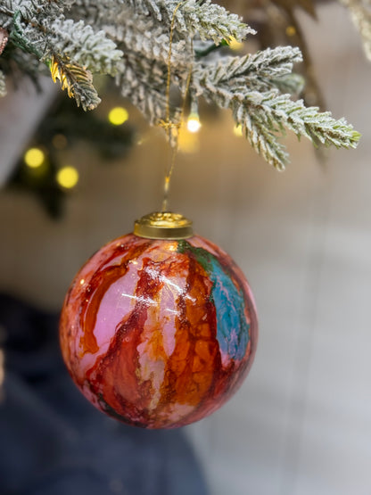 4 Inch Multicolor Watercolor Glass Ornament Ball