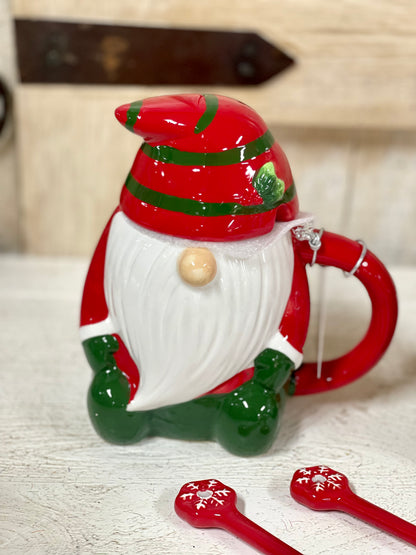 Mr. Christmas Nostalgic Set Of 2 Mugs With Spoons And Lids Gnome