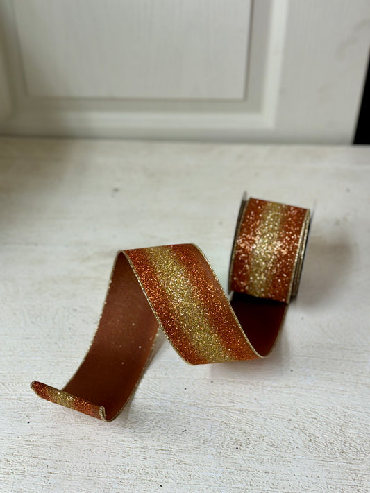 2.5 Inch By 10 Yard Brown Copper And Gold Gradient Glitter Ribbon