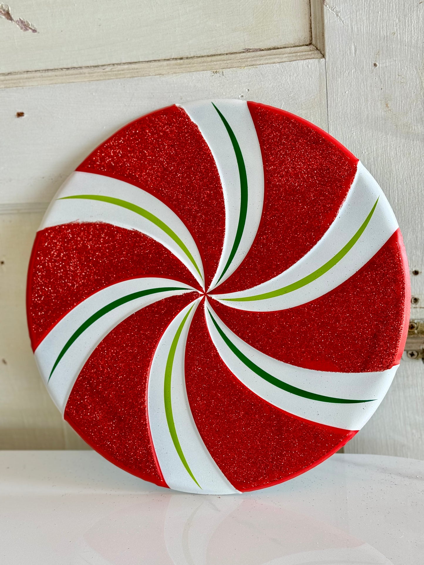 Red White And Green Glitter Metal Peppermint Sign