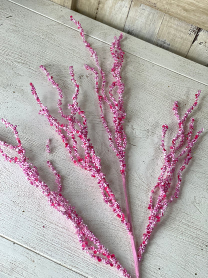 37 Inches Long Pink Beaded Curly Twig Spray