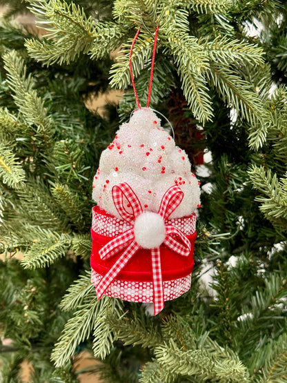 Red And White Cupcake Or Ice Cream Cone Ornament