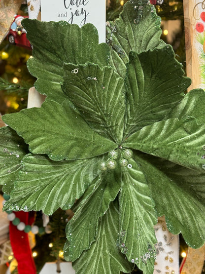 19 Inch Jumbo Sage Green Velvet Poinsettia Stem