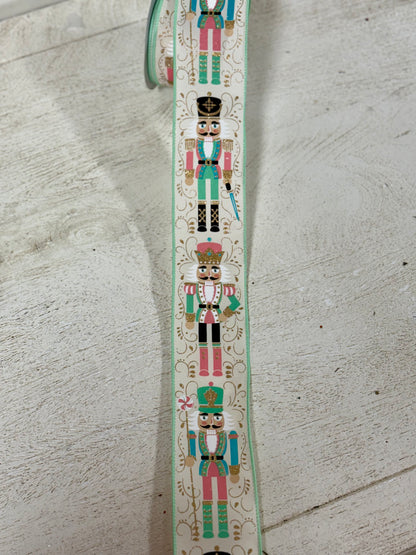 2.5 Inch By 10 Yard Pastel Nutcracker With Mint Edging Ribbon