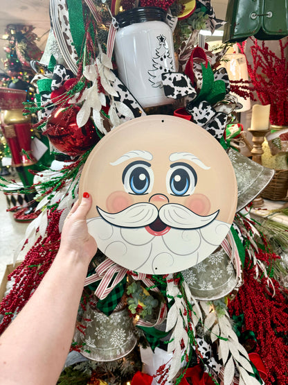 12 Inch Santa Face Metal Round Sign